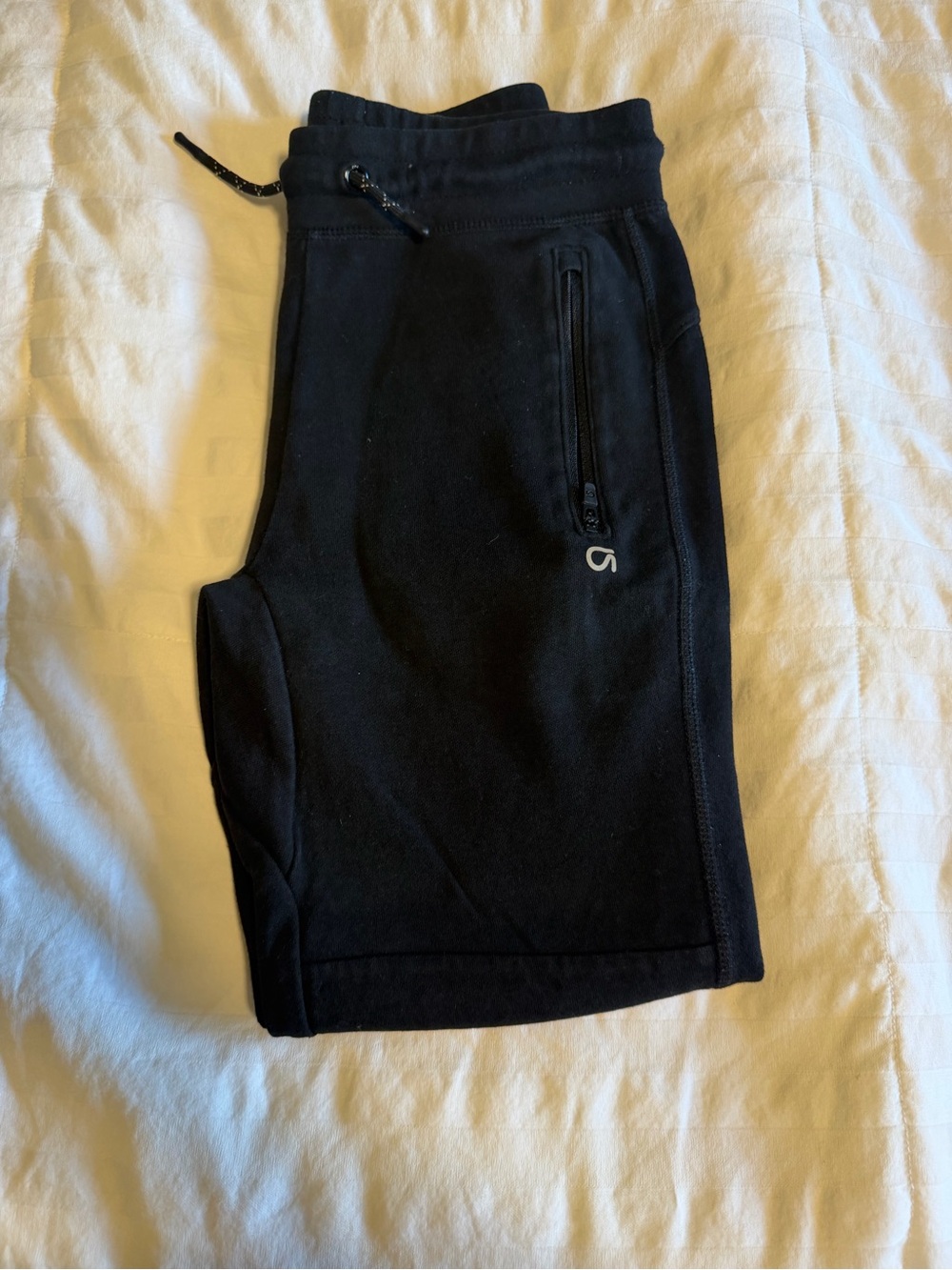 Boys Black Athletic Shorts with Zip Pocket and Drawcord